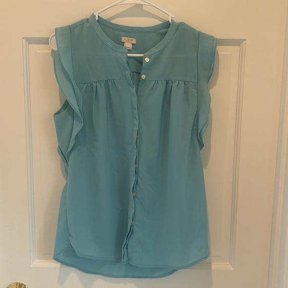 J Crew Dressy Button Down Flutter Sleeve Tank Size 4 Blue/Turquoise - Picture 1 of 4